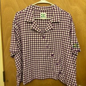 Shiny By Nature Purple Diagonal Cropped Button-up Size 3X